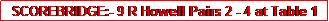 Text Box: SCOREBRIDGE:- 9 R Howell Pairs 2 - 4 at Table 1 