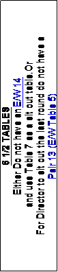 Text Box: 6 1/2 TABLES
Either Do not have an E/W 14
 and use Table 7 as a sit out table.Or
For Director to sit out the last round do not have a 
Pair 13 (E/W Table 5)