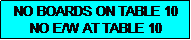 Text Box: NO BOARDS ON TABLE 10
NO E/W AT TABLE 10
