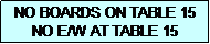 Text Box: NO BOARDS ON TABLE 15
NO E/W AT TABLE 15